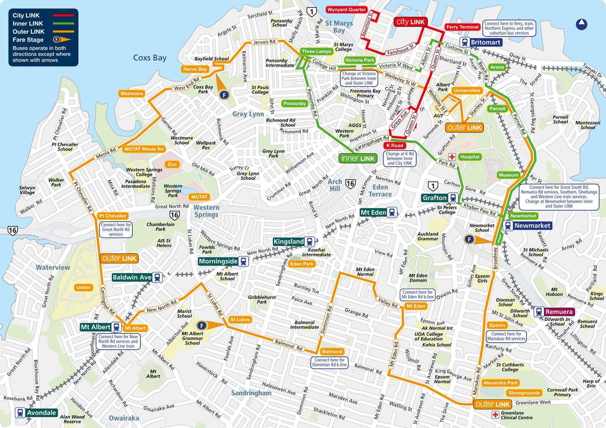 Auckland autobús mapa de rutes