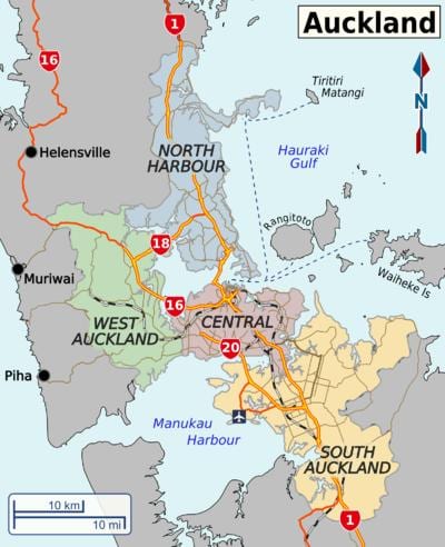 mapa de districtes Auckland