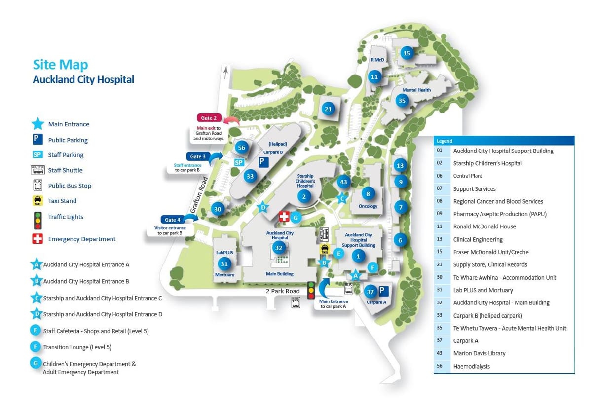 mapa de Auckland hospital