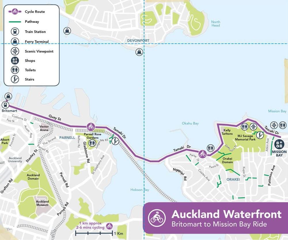 rosa cycleway Auckland mapa