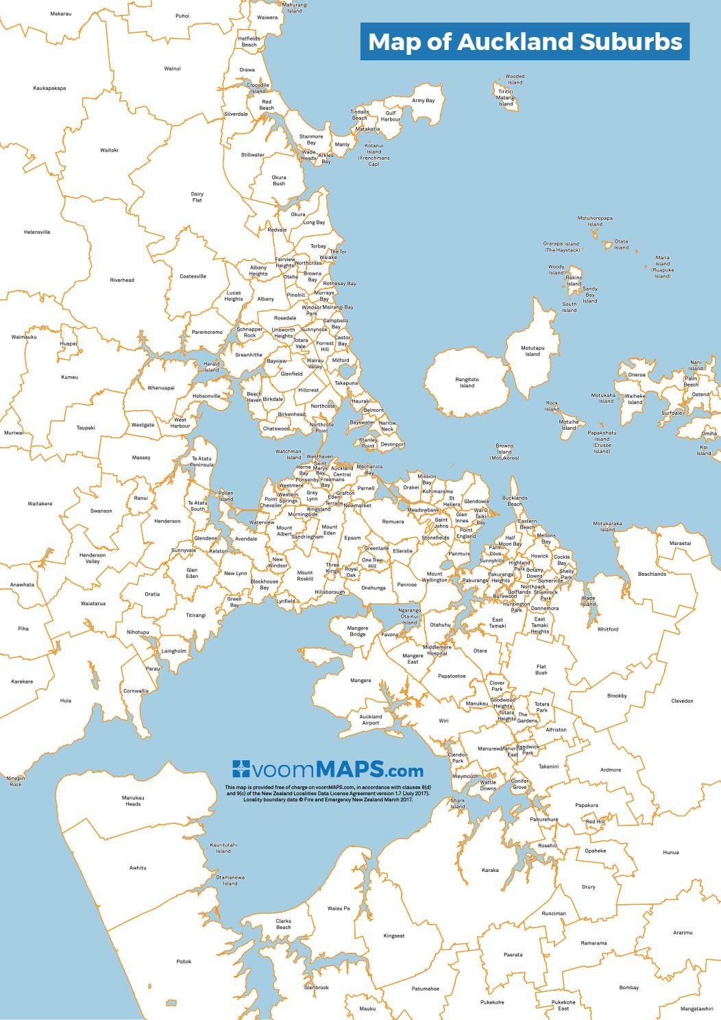 mapa de Auckland suburbis