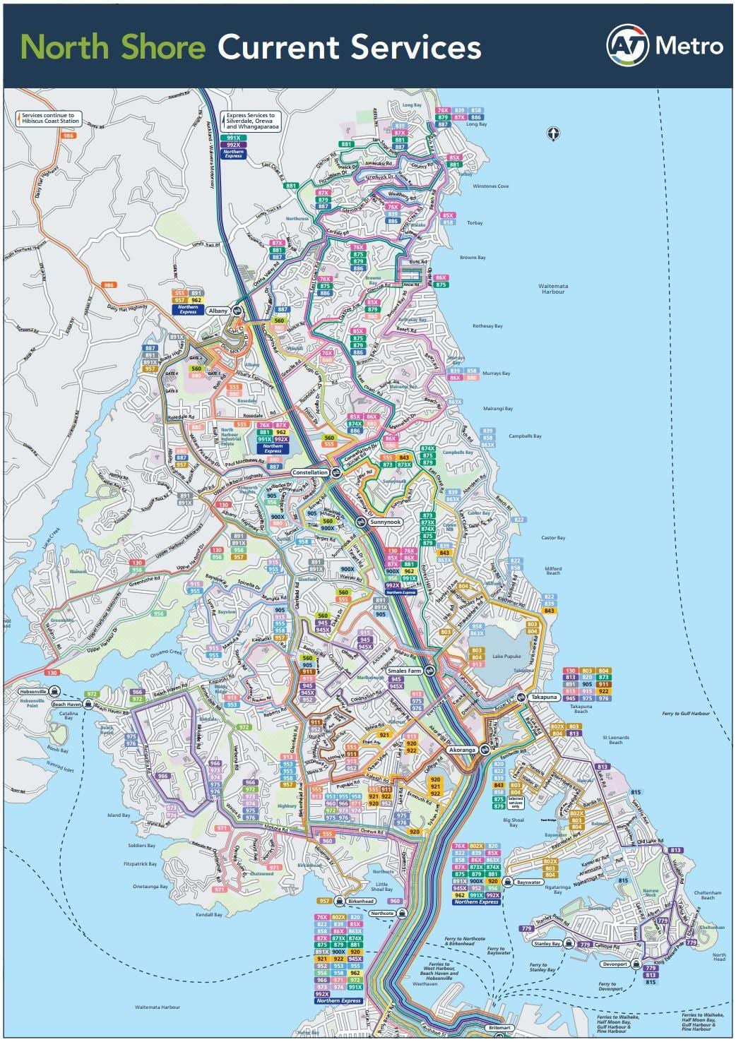 mapa de la costa nord d'Auckland